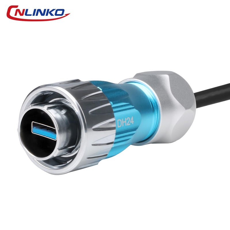 CNLINKO DH-24 USB 3.0 Connectors, Male Plug with 20 Inches Cable, Type A Female Metal Socket, Panel Mount Receptacles Socket, IP68 Waterproof Connector, M24 Signal Connectors (USB 3.0 Set) - Image 2